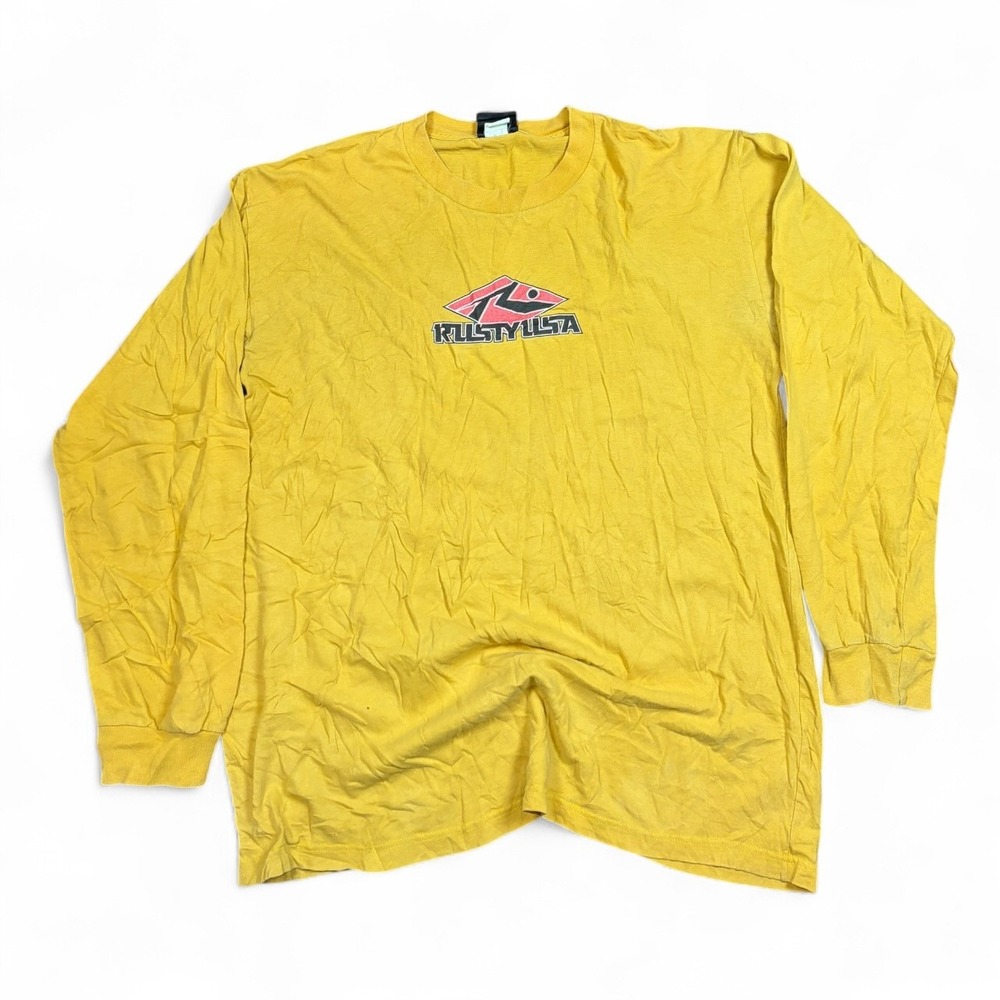 Vintage Rusty‎ USA Long Sleeve Surf T-Shirt Yellow Graphic Mens Large